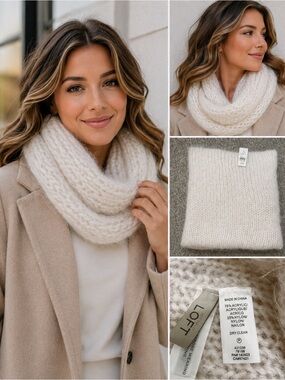 LOFT Creamy Blush Fuzzy Knit Scarf